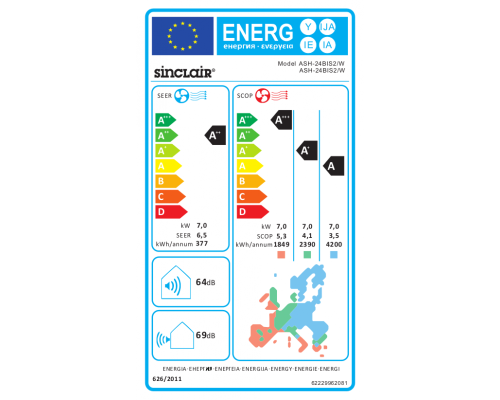 Настінна спліт-система (кондиціонер) Sinclair SPECTRUM PLUS ASH-24BIS2/W (White)