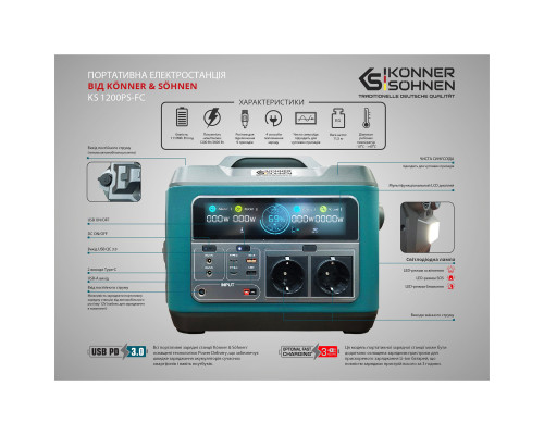 Електростанція портативна Konner&Sohnen KS 1200PS-FC