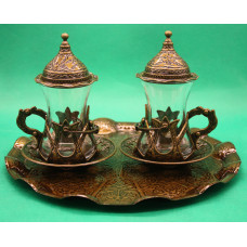 Турецький набір для подачі кави Армуди з лукумницями Бронза на підносі