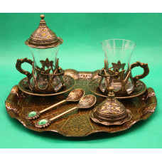 Турецький набір #49 для кави Армуди, лукумниці, ложечки Бронза на таці Турецький набір #49 для кави Армуди, лукумниці, ложечки Бронза на таці