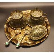 Турецький набір для подачі кави чашки 110 мл демітас з лукумницею на круглому підносі