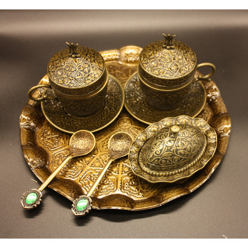 Турецкий набор #42 для подачи кофе чашки 110 мл демитас с лукумницей на круглом подносе Турецкий набор #42 для подачи кофе чашки 110 мл демитас с лукумницей на круглом подносе