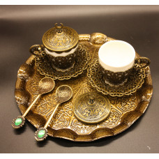 Турецький набір #40 для подавання кави чашки 110 мл демітас на круглій таці Турецький набір #40 для подавання кави чашки 110 мл демітас на круглій таці