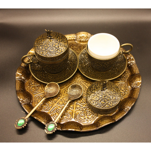 Турецкий набор #39 для подачи кофе чашки 110 мл на круглом подносе Турецкий набор #39 для подачи кофе чашки 110 мл на круглом подносе