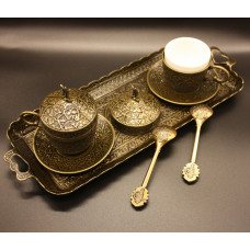 Турецький набір #35 для кави 110 мл демітас на таці Бронза колір Турецький набір #35 для кави 110 мл демітас на таці Бронза колір