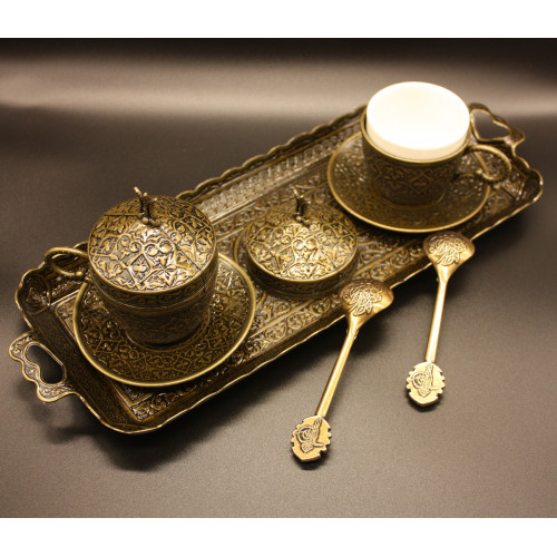 Турецкий набор #35 для кофе 110 мл демитас на подносе Бронза цвет Турецкий набор #35 для кофе 110 мл демитас на подносе Бронза цвет