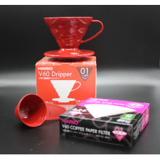 Набір Пуровер HARIO V60 01 200 мл. червоний + 40 фільтрів + мірна ложка