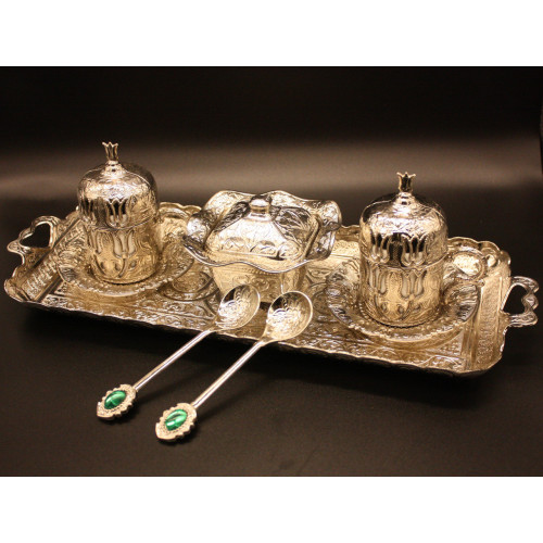 Турецкий набор #35 для подачи кофе 50 мл демитас на подносе Серебро Турецкий набор #35 для подачи кофе 50 мл демитас на подносе Серебро