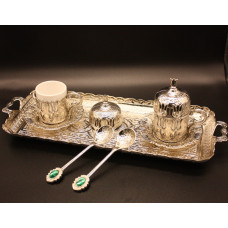 Турецький набір #34 для подавання кави 50 мл демітас на підносі Срібло Турецький набір #34 для подавання кави 50 мл демітас на підносі Срібло