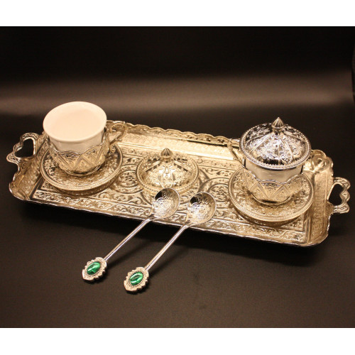 Турецкий набор #32 для подачи кофе 50 мл демитас на подносе Серебро Турецкий набор #32 для подачи кофе 50 мл демитас на подносе Серебро