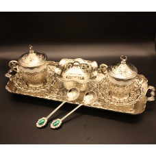 Турецький набір #30 для подачі кави 110 мл демітас на підносі Срібло Турецький набір #30 для подачі кави 110 мл демітас на підносі Срібло