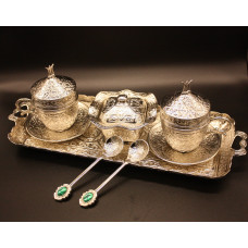 Турецький набір #29 для подачі кави 110 мл демітас на підносі Срібло Турецький набір #29 для подачі кави 110 мл демітас на підносі Срібло