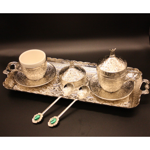Турецкий набор #28 для подачи кофе 110 мл демитас на подносе Серебро Турецкий набор #28 для подачи кофе 110 мл демитас на подносе Серебро