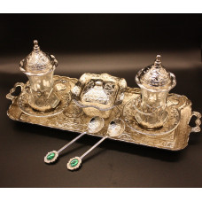 Турецький набір #27 для подачі кави Армуди на підносі Срібло Турецький набір #27 для подачі кави Армуди на підносі Срібло