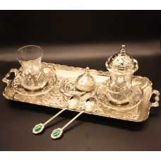 Турецький набір #26 для подачі кави Армуди на підносі Срібло Турецький набір #26 для подачі кави Армуди на підносі Срібло