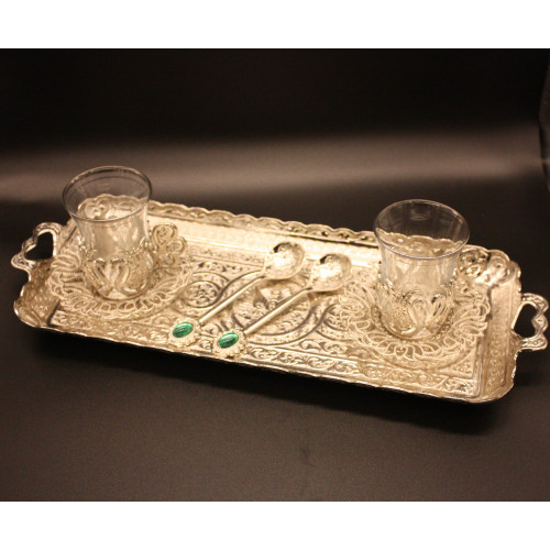 Турецкий набор #25 для подачи кофе Армуды на подносе Серебро Турецкий набор #25 для подачи кофе Армуды на подносе Серебро