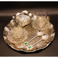 Турецький набір #23 для подачі кави Армуди на підносі Срібло Турецький набір #23 для подачі кави Армуди на підносі Срібло