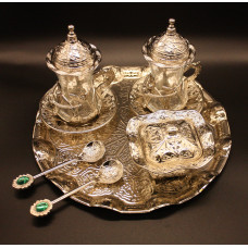 Турецький набір #20 для подачі кави Армуди на підносі Срібло Турецький набір #20 для подачі кави Армуди на підносі Срібло