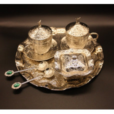Турецький набір #19 для подачі кави 110 мл Демітас на підносі Срібло Турецький набір #19 для подачі кави 110 мл Демітас на підносі Срібло
