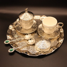 Турецький набір #18 для подачі кави 110 мл Демітас на підносі Срібло Турецький набір #18 для подачі кави 110 мл Демітас на підносі Срібло