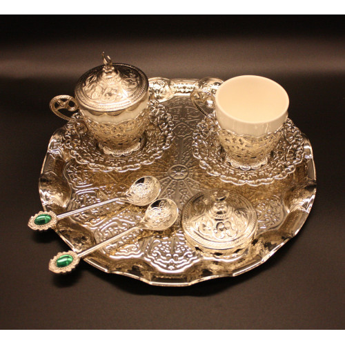 Турецкий набор #17 для подачи кофе 110 мл Демитас на подносе Серебро Турецкий набор #17 для подачи кофе 110 мл Демитас на подносе Серебро
