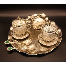 Турецький набір #15 для подачі кави 50 мл Демітас на підносі Срібло Турецький набір #15 для подачі кави 50 мл Демітас на підносі Срібло