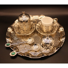 Турецький набір #13 для подачі кави 50 мл Демітас на підносі Срібло Турецький набір #13 для подачі кави 50 мл Демітас на підносі Срібло