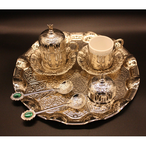 Турецкий набор #13 для подачи кофе 50 мл Демитас на подносе Серебро Турецкий набор #13 для подачи кофе 50 мл Демитас на подносе Серебро