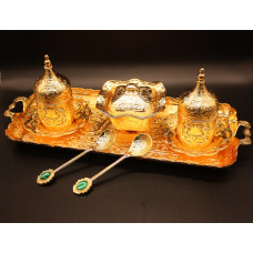 Турецький набір #6 для подачі кави 50 мл Демітас на підносі Золото Турецький набір #6 для подачі кави 50 мл Демітас на підносі Золото