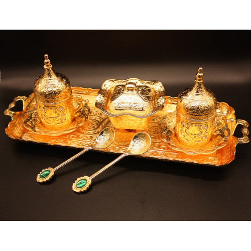 Турецкий набор #6 для подачи кофе 50 мл Демитас на подносе Золото Турецкий набор #6 для подачи кофе 50 мл Демитас на подносе Золото