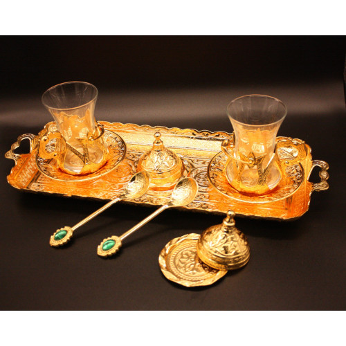 Турецкий набор #4 для подачи кофе и чая Армуды на подносе Золото Турецкий набор #4 для подачи кофе и чая Армуды на подносе Золото