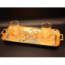 Турецький набір #3 для подачі кави і чаю Армуди на підносі Золото