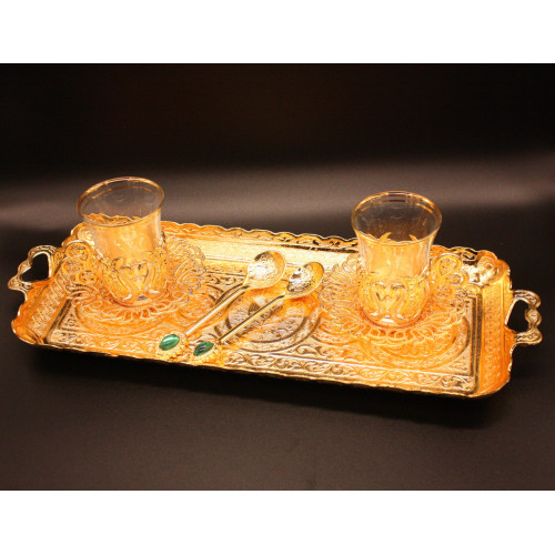 Турецкий набор #3 для подачи кофе и чая Армуды на подносе Золото Турецкий набор #3 для подачи кофе и чая Армуды на подносе Золото