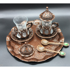Турецький набір #87 для подачі кави Армуди на розносі Мідний колір