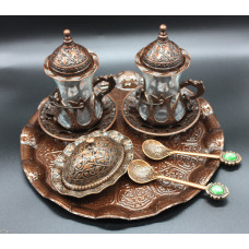 Турецький набір #86 для подачі кави Армуди на розносі Мідний колір
