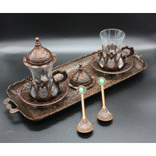 Турецький набір #85 для подачі кави Армуди на розносі Мідний колір