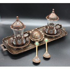 Турецький набір #84 для подачі кави Армуди на розносі Мідний колір