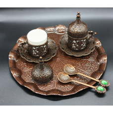 Турецький набір #83 для подачі кави 50 мл Демітас на розносі Мідний колір