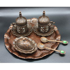 Турецький набір #82 для подачі кави 50 мл Демітас на розносі Мідний колір