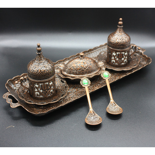 Турецкий набор #81 для подачи кофе 50 мл Демитас на подносе Медный цвет Турецкий набор #81 для подачи кофе 50 мл Демитас на подносе Медный цвет