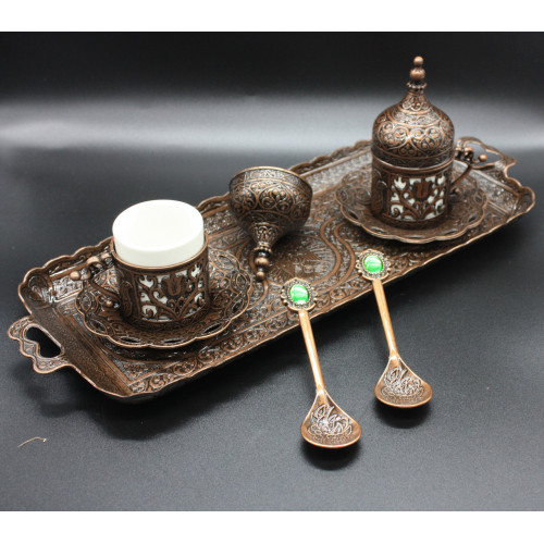 Турецкий набор #80 для подачи кофе 50 мл демитас на подносе Медный цвет Турецкий набор #80 для подачи кофе 50 мл демитас на подносе Медный цвет
