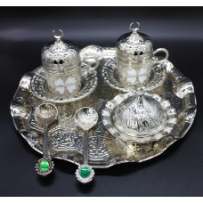 Турецький набір #79 для подачі кави 50 мл Демітас на розносі Срібло