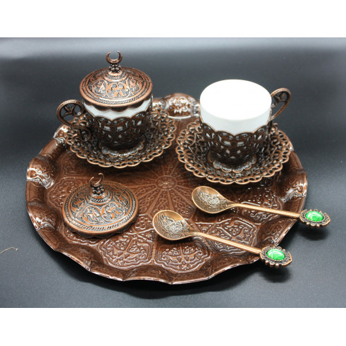 Турецкий набор #77 для подачи кофе чашки 110 мл демитас на подносе медный цвет Турецкий набор #77 для подачи кофе чашки 110 мл демитас на подносе медный цвет