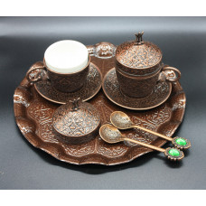 Турецький набір #76 для подачі кави чашки 110 мл демітас на розносі мідний колір