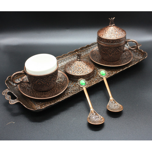 Турецкий набор #75 для подачи кофе чашки 110 мл демитас на подносе медный цвет Турецкий набор #75 для подачи кофе чашки 110 мл демитас на подносе медный цвет