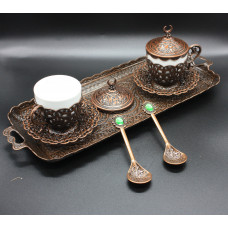 Турецький набір #74 для подачі кави чашки 110 мл демітас на розносі мідний колір