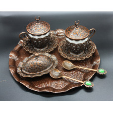 Турецький набір #73 для подачі кави 110 мл Демітас на розносі Мідний колір