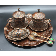 Турецький набір #72 для подачі кави 110 мл Демітас на розносі Мідний колір