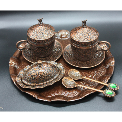 Турецкий набор #72 для подачи кофе 110 мл Демитас на подносе Медный цвет Турецкий набор #72 для подачи кофе 110 мл Демитас на подносе Медный цвет