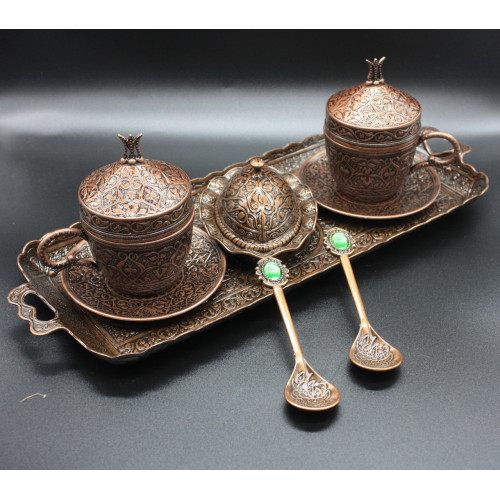 Турецкий набор #71 для подачи кофе 110 мл Демитас на подносе Медный цвет Турецкий набор #71 для подачи кофе 110 мл Демитас на подносе Медный цвет